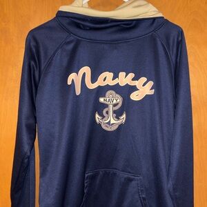 This is a Navy Midshipman women's large blue cowl neck pullover sweatshirt